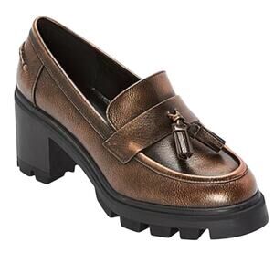 a.n.a Women's Penny Moc Closed Toe Metallic Brown Chunky Heel Loafer Shoes 8M